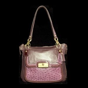 NWOT | Coach Kristin Handbag, Ostrich / Leather | Purple | (Expandable!)